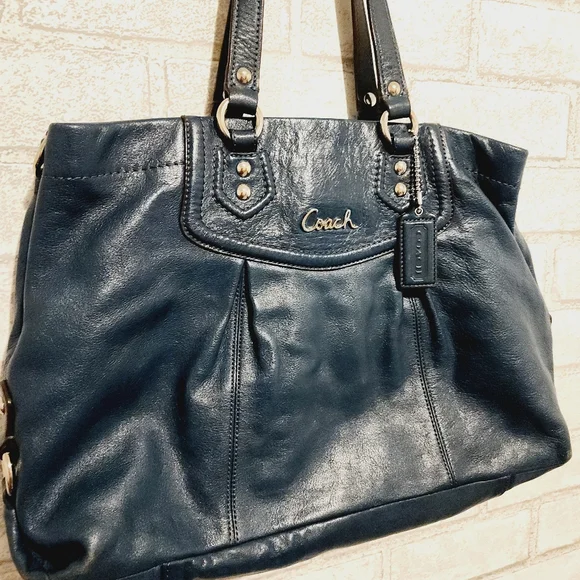 Coach Dark Teal Leather Tote - Picture 8 of 10